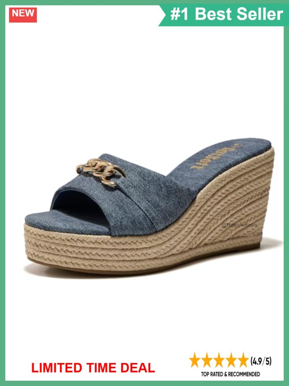 Womens Espadrille Platform Wedge Sandals Chain Decor Slip On Mules